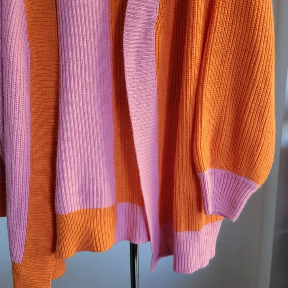 Women’s Color Matching Casual Loose Long-sleeved Knitted Cardigan (Size: L)